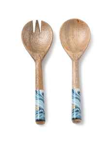 Longue cuillère en bois de qualité en gros cuillère naturelle cuillère en bois faite à la main serveurs à salade ensemble de mélange de salade accessoires de cuisine - Product Image 2