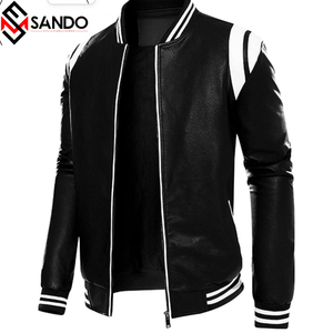 Chaqueta universitaria de color sólido con cremallera para hombre de alta calidad personalizada chaqueta de cuero original de lona informal de invierno con cuello levantado - Product Image 3