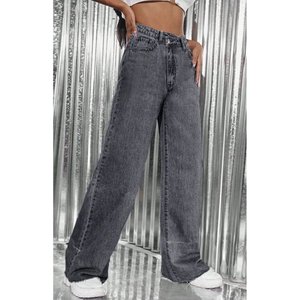 Jean en denim gris de luxe pour femme, coupe large, taille haute, coupe décontractée, extensible doux, écologique, durable, tissu tendance, taille unique - Product Image 3
