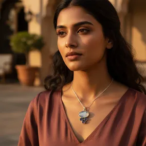 Colgante de Plata 925 con Piedra Lunar y Amatista, Joyería de Estilo Religioso en Oro Rosa para Mujer, Colgantes con Baño de Rodio, Regalo - Product Image 1