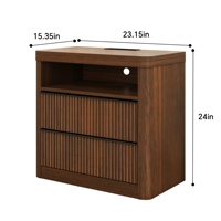 Table de chevet cannelée OEM avec station de charge et ports USB, en noyer, avec tiroir de rangement, grande table d'appoint pour chambre et salon