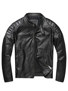 Chaqueta Bomber de Cuero Genuino para Hombre, Corte Ajustado, con Cierre Asimétrico, Cuello Alto y Solapa, con Logotipo Frontal, para Motociclistas - Product Image 6