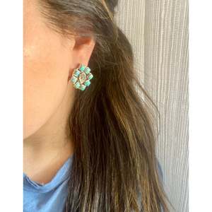 Southwest Handmade Multi Stone <b>Sterling</b> <b>Silver</b> <b>Stud</b> Earrings Geometric Pattern - Product Image 2