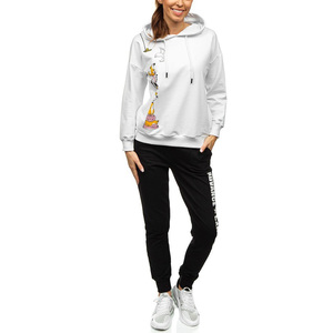 Chándal de gran tamaño personalizado para mujer, último diseño, conjunto de pantalones y Sudadera con capucha de 2 piezas, patrón sólido, técnica impresa, cuello con capucha - Product Image 5