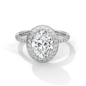 2.0ct Oval Cut CZ Halo <b>Solitaire</b> <b>Ring</b> with Pave Set Band 925 Sterling <b>Silver</b> Engagement Band - Product Image 3
