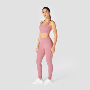 Conjunto de 2 piezas de cintura alta con logotipo personalizado OEM para mujer, gimnasio, Fitness, ropa activa, pantalones, conjuntos de Yoga transpirables sin costuras con patrón sólido - Product Image 1