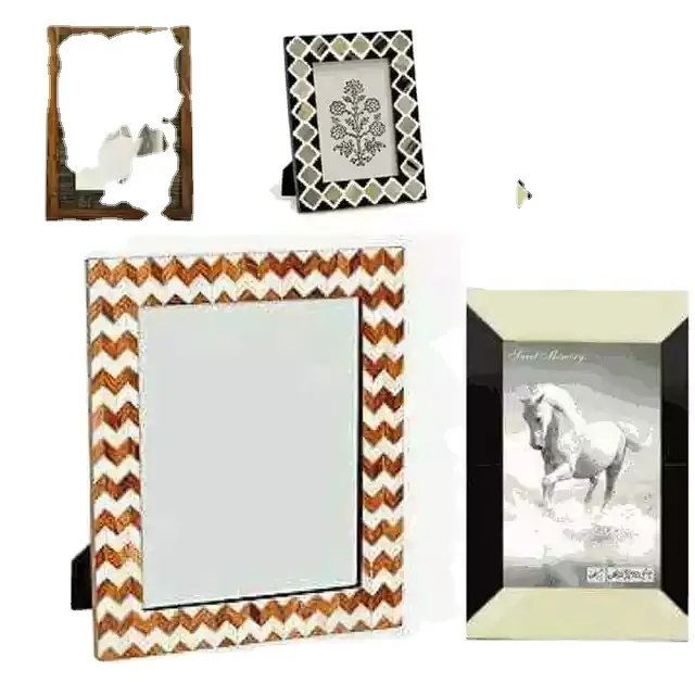 Marco de fotos de lujo moderno para decoración de mesa, marco de fotos tallado a mano, marco de fotos con incrustaciones de resina y hueso de madera, diseño superior para mesa