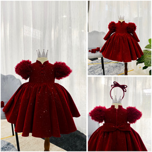 High Quality Winter Velvet Princess Dress for Baby Girls with Ruffled Sleeves OEM ODM Made in Vietnam - Product Image 2