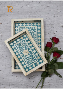 Plateau de service artisanal en os incrusté, motif personnalisé fait main |   Résistant au lave-vaisselle |   Accessoire d'hôtellerie moderne pour la maison - Product Image 5