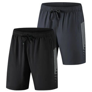 กางเกงกีฬาวิ่งกลางแจ้งลำลองระบายอากาศดีเอวกลางผ้าไหมเรืองแสงมีกระเป๋าโพลีเอสเตอร์สีทึบมีซิปกางเกงขาสั้นแฟชั่น - Product Image 3