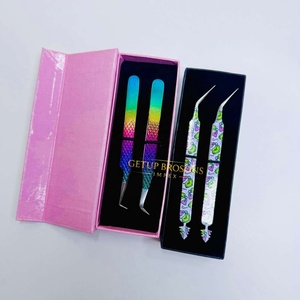 Pince à épiler pour cils GETUP BROSONS IMPEX de haute qualité en acier inoxydable, plusieurs couleurs, pointe lisse, poignée diamantée, antimagnétique - Product Image 3