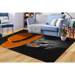 Tapis d'art moderne pour femme, tapis imprimé numérique noir et orange, tapis fin non tissé - Product Image 3