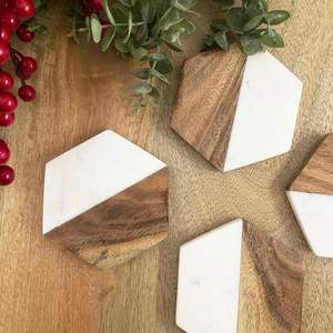 Sous-verres en pierre et en bois faits à la main, durables et écologiques, en marbre et en bois, pour la maison et le bureau - Product Image 6