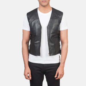 Chaleco de Cuero Genuino para Hombre Brandon, Prenda Exterior Táctica Bordada en Negro para el Trabajo, Logotipo Personalizado, Uso en Verano - Product Image 1