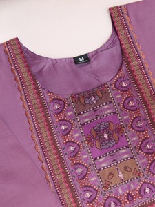 Jacquard de seda pesada Impresión digital Bordado Zari Cuello Rayón Étnico Largo Kurti Salwar Set Dupatta para adultos Indio paquistaní - Product Image 2