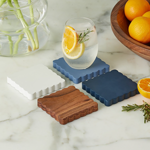 Eco Blue Lacquer <b>Coaster</b>, Premium Wood <b>Drink</b> With Scalloped Edge <b>Coasters</b> Ideal <b>For</b> Chic Tabletop Styling, Vietnam Craft - Product Image 2