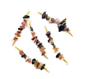 Natural Multi Tourmaline Chips Bead Bar 925 Sterling Silver Gold Vermeil Gemstone Connector Silver Gemstone Chips Bar Connectors