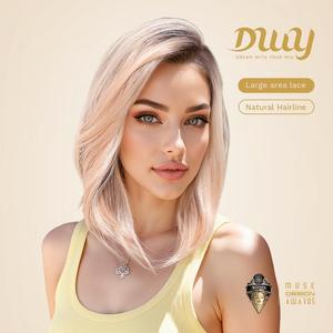 Siena-DWY Light Pink Glueless Synthetic <b>Wig</b> 136 Filter Lace Free Parting Shoulder Length Transparent Lace Color - Product Image 2