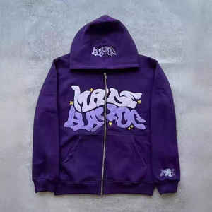 Sweat à capuche zippé à imprimé bouffant de qualité supérieure en coton polaire OEM Private Label Fashion Winter Hoodie - Product Image 5