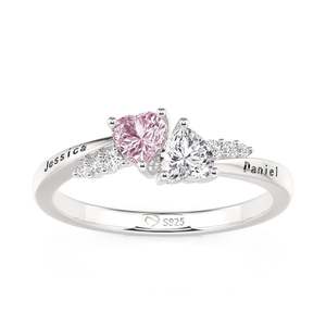 Jeulia Custom Double Heart Birthstone <b>Name</b> <b>Ring</b>-Adjustable Rose Gold Plated Wedding <b>Ring</b> - Product Image 1