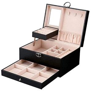 Boîte à bijoux géniale, conteneur pour la maison, Organization en cuir, forme carrée, couleur noire, conteneurs de rangement uniques, boîte à bijoux - Product Image 1