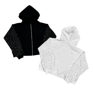 Venta al por mayor nuevo estilo personalizado de gran tamaño pesado Vintage Stone hombres cremallera sudaderas con capucha con mangas de diamantes de imitación para hombres personalización - Product Image 1