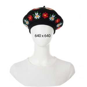 หมวกเบเร่ต์ผ้าโพลีเอสเตอร์ผสมสแปนเด็กซ์สำหรับผู้หญิง ปักลาย แห้งเร็ว เหมาะสำหรับฤดูใบไม้ผลิ - Product Image 3
