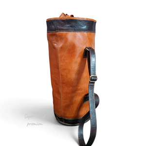Genuine <b>Leather</b> <b>Large</b> Capacity Travel <b>Backpack</b> Vintage Bucket Duffel Drawstring Luggage Satchel for Weekend Motorbike Trip - Product Image 1