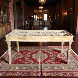 Handmade Solid Wood <b>Dining</b> <b>Table</b> <b>Set</b> <b>Rustic</b> Industrial Design Oval Shape with Extendable Feature Marble Top for Home Home Office - Product Image 1