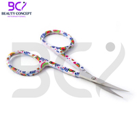 Ciseaux à cuticules de haute qualité à lame incurvée en acier inoxydable avec poignée imprimée en couleur personnalisée et pointe acérée