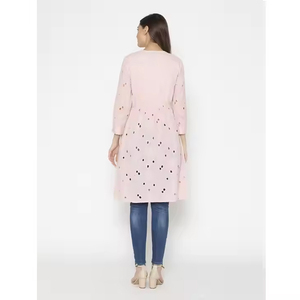 Personnalisé Nouvelle Marque Femmes Casual Dress Simple Confortable O Décolleté avec Dentelle Décoration Rose Couleur Prix Raisonnable Inde - Product Image 4