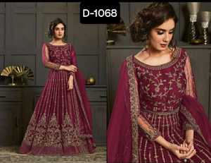 Ropa étnica india Red de mariposa pesada con bordado y cordón Trabajo Ropa DE BODA Vestidos Anarkali con bordado Trabajo Dupatta - Product Image 2
