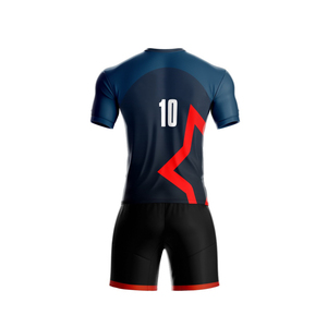 Fabricante Mayorista de Ropa Deportiva, Conjuntos de Uniformes de Fútbol de Malla Transpirable Estampada con Técnicas de Pedrería, 100% Poliéster - Product Image 3