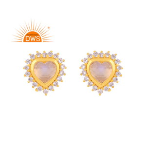 La mejor calidad de plata esterlina chapada en oro Cz y Rainbow Moon Stone Gemstone Heart Stud Earring Demi Fine Jewelry Fabricante - Product Image 1