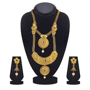 Ensemble de collier double couche Kriaa Fine Jewelry avec pierre Pota marron et verte 1109872B - Product Image 1
