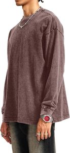 Sudadera de cuello redondo de algodón lavado ácido de gran tamaño Vintage, ropa de calle holgada de manga larga, Top para hombres, uso de verano e invierno - Product Image 3