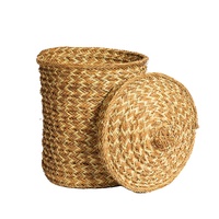 Panier à linge en jonc tressé à la main Noja brun naturel, origine Kasserine, 42 cm de diamètre x 50 cm de hauteur
