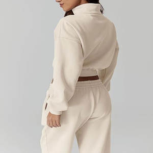 Nuevo Conjunto Deportivo de Dos Piezas de Punto Informal con Soporte OEM, Top Corto con Capucha y Pantalones Jogger, Conjunto Deportivo de Algodón para Mujer, Ropa de Gimnasio 2026 - Product Image 2