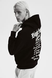 Sudadera con capucha estampada de ajuste holgado y relajado para hombre, forrado de mezcla de algodón Jersey, sudaderas negras de manga larga con bolsillo lateral de canguro - Product Image 5