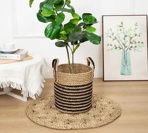 Cesta de maceta de algas marinas a rayas, cesta de almacenamiento de algas marinas, decoración del hogar - Product Image 5