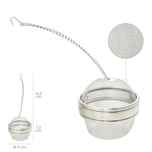 Colino a Rete in Acciaio Inossidabile per Spezie/Tè/Legumi, Ø 9 cm Con Catena - Product Image 1