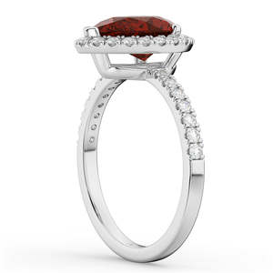 Bague de fiançailles en or blanc 14 carats avec halo de pierres en forme de poire, grenat et diamant, 2,31 carats, plaqué rhodium avec or jaune et rubis - Product Image 3