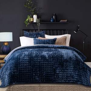 Ensemble de couette en velours de luxe <span class=keywords><strong>bleu</strong></span> <span class=keywords><strong>marine</strong></span> King Size, ensemble de couette en velours, couvre-lit surdimensionné ensemble de literie matelassé - Product Image 6
