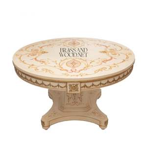 Mesa de Entrada Clásica de Lujo en Color Marfil, Latón y Madera - Product Image 1