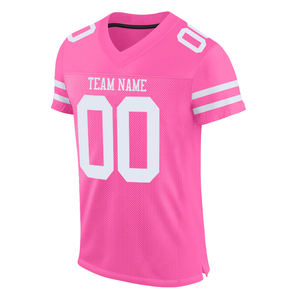 Maillot de Football américain de haute qualité couleur rose demi manches col en V Polyester fait maillot de Football de fan de sport pour unisexe - Product Image 1