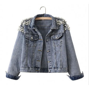 แจ็กเก็ตยีนส์100% สีล้วนมีกระเป๋าสำหรับผู้ชายเสื้อแจ็คเก็ตยีนส์ - Product Image 4