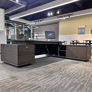 Premium Modern Luxury Brown MDF Wood Executive Office <b>Desk</b> <b>Large</b> Storage Cabinet Boss Manager Table Commercial Home Workstation - Product Image 4