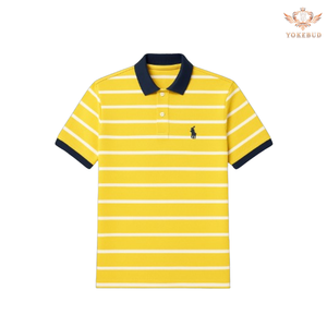 Camiseta de Manga Corta para Hombre YOKEBUD, Premium, 100% Algodón, Estampado a Rayas, Informal, para Verano, Cuello en Contraste, Tejido de Punto, Personalizable - Product Image 3