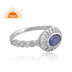 แหวนพลอยแทนซาไนต์ชุบเงินแพลเลเดียมใหม่และแหวนพลอยบุษราคัมสีขาวดีไซน์ตามสั่ง - Product Image 4