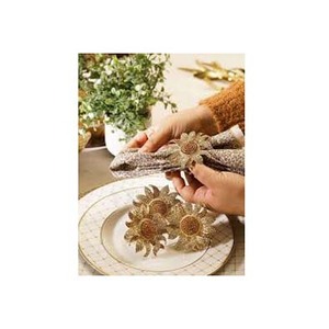 Décorations anneaux de serviette en or avec design de tournesol en relief vaisselle accessoires décoratifs anneaux de serviette en or royal - Product Image 1